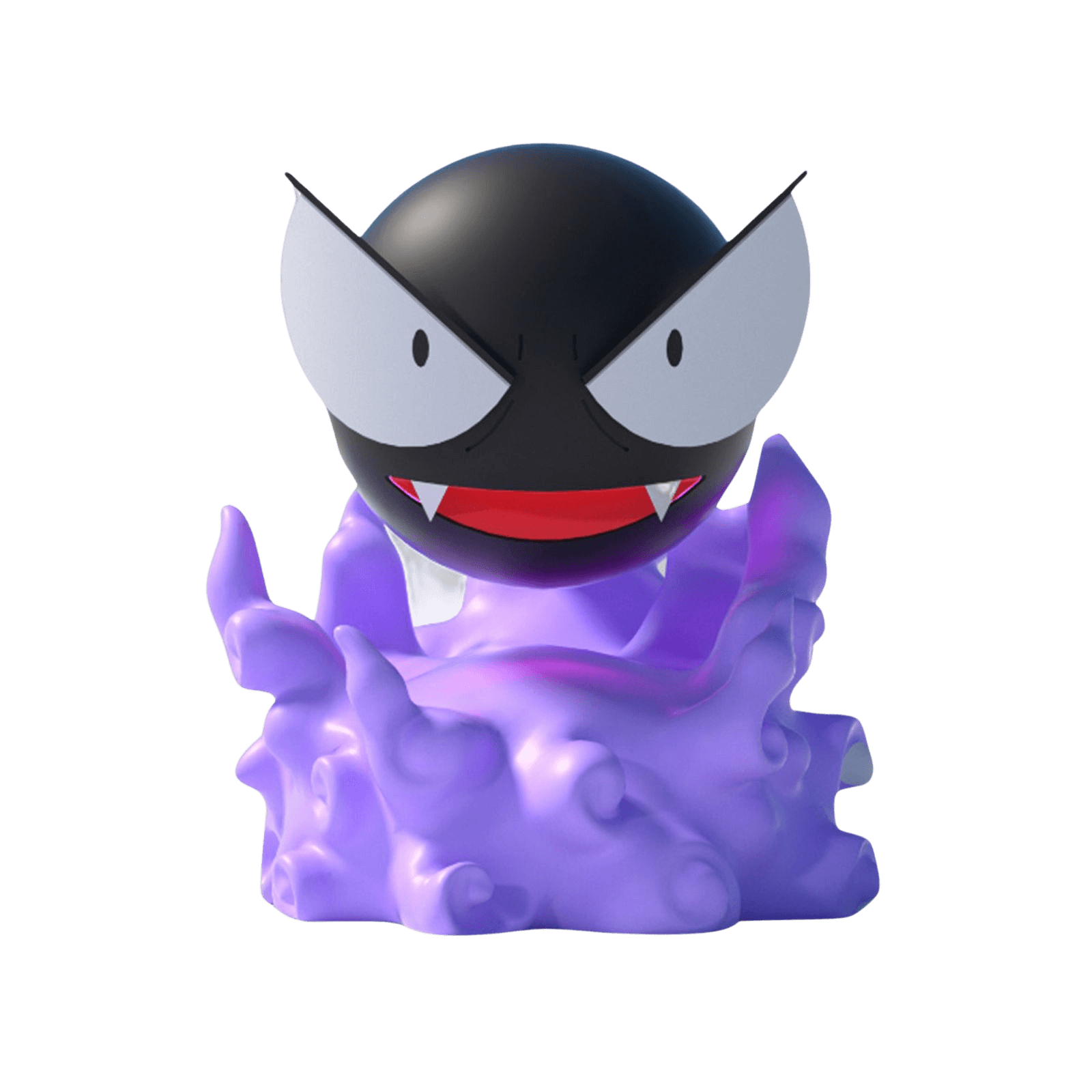 Gastly-inspired mini humidifier with purple smoke base and black round face, front view