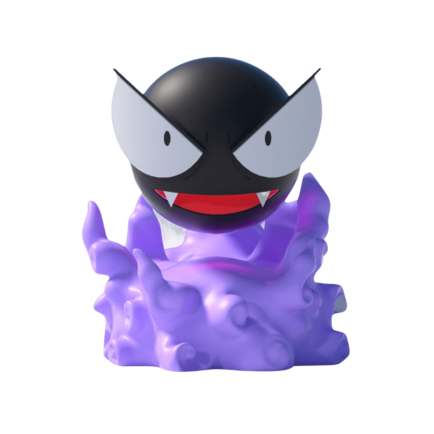 Gastly-inspired mini humidifier with purple smoke base and black round face, front view