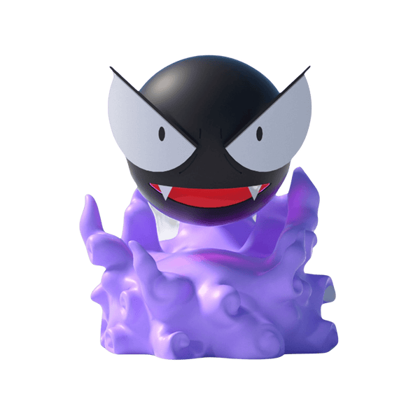 Gastly-inspired mini humidifier with purple smoke base and black round face, front view