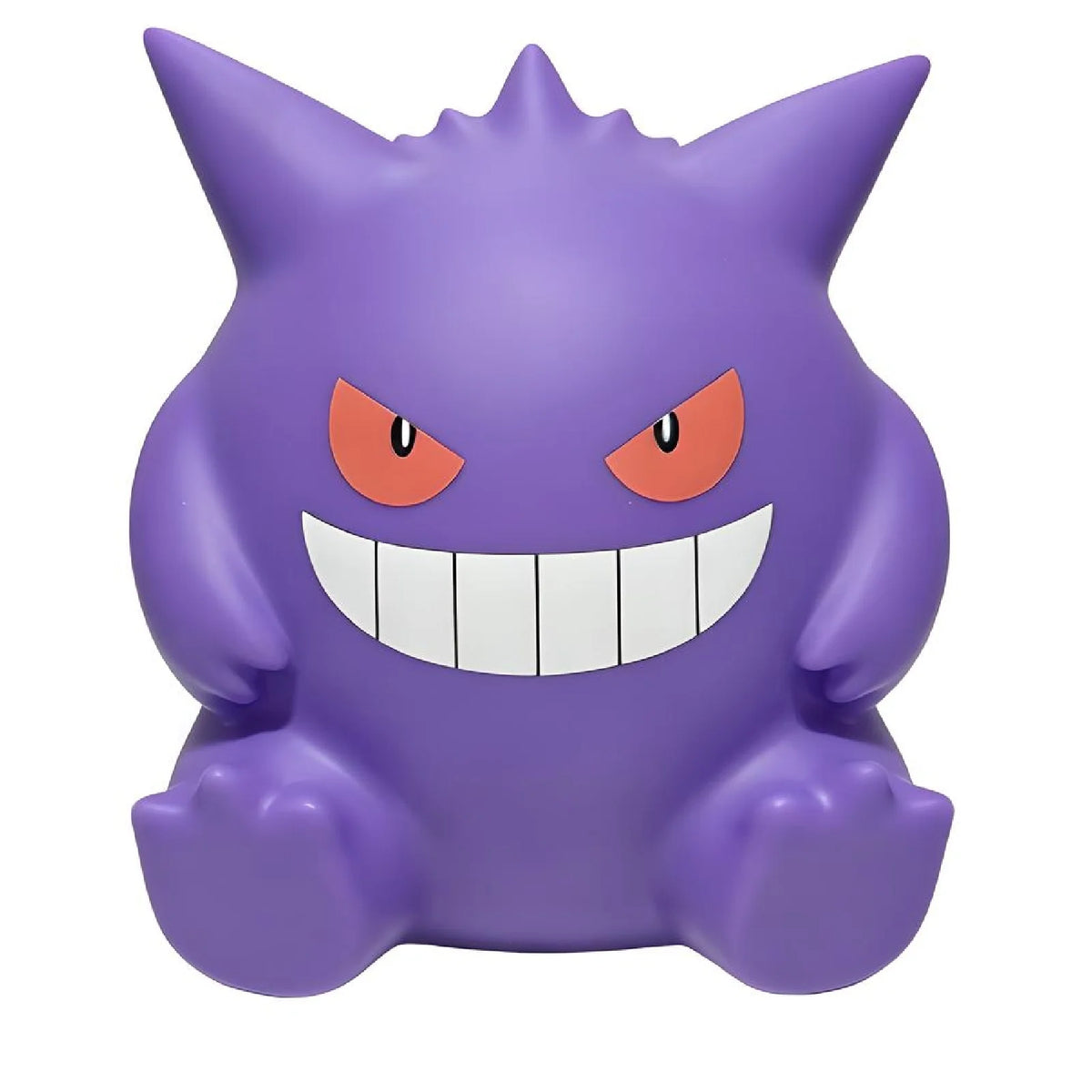 Gengar Pokémon lamp front view, cute anime LED night light with smooth purple design for kids room and desk decor