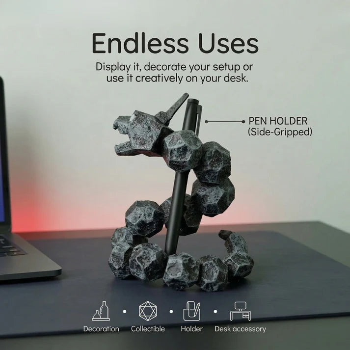 Onix Pokémon pen holder desk accessory, multifunctional anime figure stand for office setup and creative workspace organization